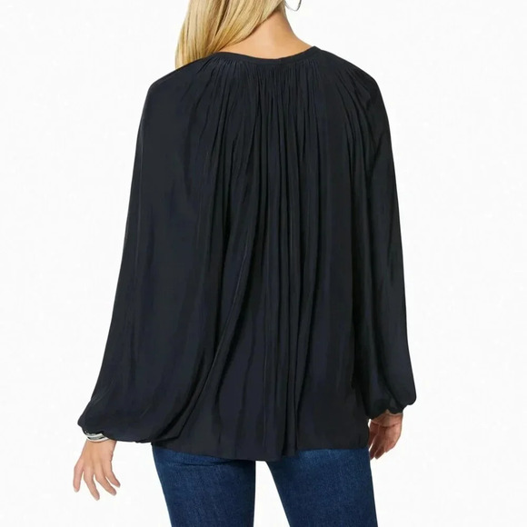 Ramy Brook | Paris LS Silk Peasant Blouse - Black / Sz S - Picture 3 of 11